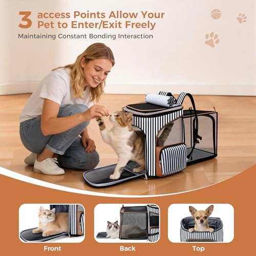 Lekereise Large Cat Backpack Carrier Expandable Pet Carrier Backpack for Small Dogs Medium Cats Fit Up to 18 Lbs, Foldable Puppy Backpack Carrier for Travel, Hiking, Striped - Image 3