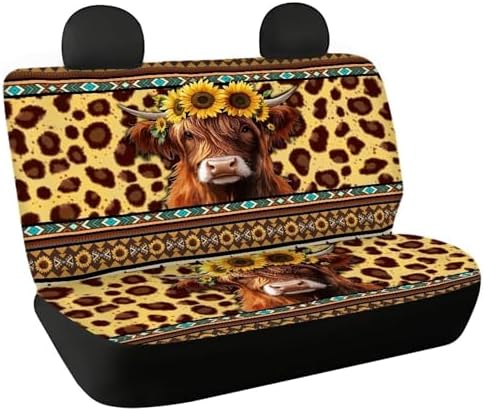 AFPANQZ Stripes Highland Cow Car Seat Cover Rear Seats Only High Stretchy Washable Bucket Seat Cushion Protector Backseats Covers for Girls Women, Fit Most Cars, Sedan, SUV, Van by AFPANQZ