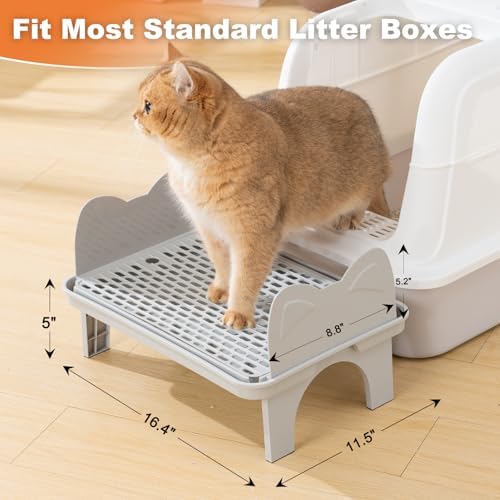 Uross Cat Litter Box Step, Extra Large Litter Box Ramp/Stairs with Detachable Splash-Proof Side Baffles, Anti-Tracking Litter Catcher, Easy to Clean, Non-Slip Step for Small & Elderly Cats (Grey) - Image 3