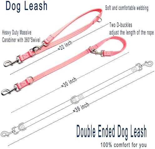 Double Ended Dog Leash,for Obedience Training Easy to Use,Lightweight,Soft for Large and Medium Dogs (Pink, 1M*2.5CM) - Image 3