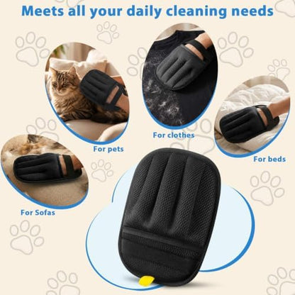 SUETT Pet Hair Removal Gloves, Reusable Five-Finger Grooming Gloves for Dogs and Cats, Removes Pet Hair from Clothes, Sofas, Carpets, and Car Seats, Black - Image 5