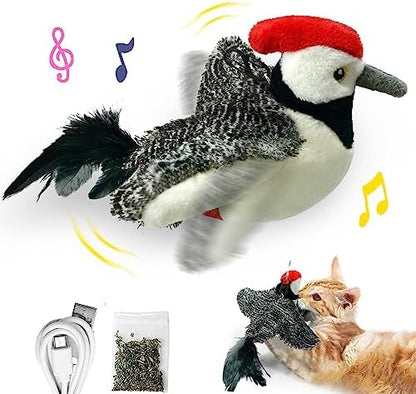LEWISER Cat Toys, Flapping Wings Cute Woodpecker, No Flying, Chirping Bird Interactive Catnip Toy for Kitten or Small Dogs, Touch Activated, Rechargeable by Lewiser