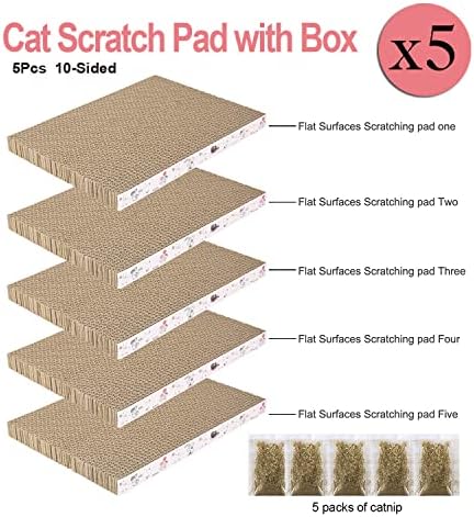 5 Packs in 1 Cat Scratch Pad with Box, Cat Scratcher Cardboard,Reversible,Durable Recyclable Cardboard, Suitable for Cats to Rest, Grind Claws and Play with Scratch Box - Image 2
