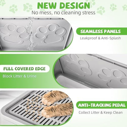 Covered Cat Litter Box, Extra Large Drawer Design with Dual Entry, Gray - Image 5