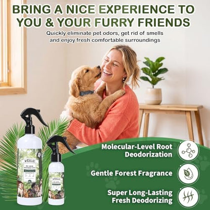 Pet Odor Deodorizer Spray,16.9 & 3.4 Fl Oz - Dog Deodorizing Spray Natural Forest Scent Pet Odor Neutralizer for Home Pets Potty Furniture(16.9 Fl Oz + 3.4 Fl Oz) - Image 2