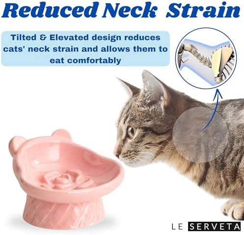 Winnie The Pooh Series Ceramic Slow Feeder Cat Bowl, Raised Anti-Gulping Design with Bear Ears, Pastel Colors, Quilted Pattern Base (Pink) - Image 4