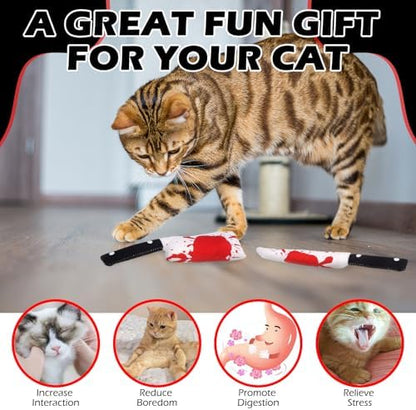 EXPAWLORER Cat Catnip Toys- 6 Pcs Halloween Interactive Stuffed Knife Nip Toy for Indoor Cats, Bite Resistant Chew Toys Teeth Cleaning Gift for Kitten - Image 5