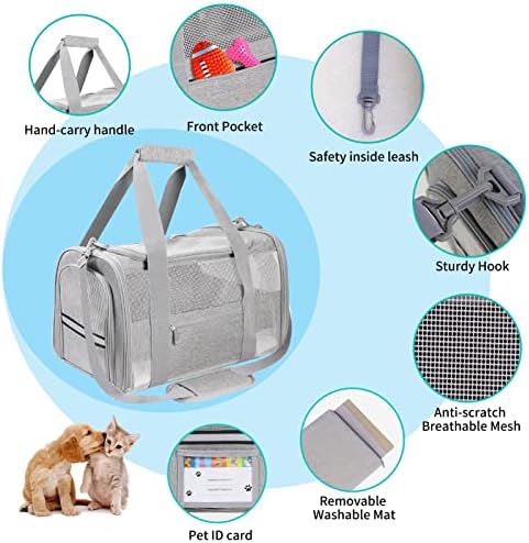Soft Sided Cat Carrier for Small Cats Puppies up to 15 Lbs, Airline Approved Pet Carrier Collapsible Travel Puppy Carrier with Reflective Strip, Grey - Image 5