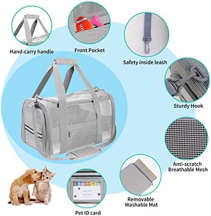 Soft Sided Cat Carrier for Small Cats Puppies up to 15 Lbs, Airline Approved Pet Carrier Collapsible Travel Puppy Carrier with Reflective Strip, Grey - Image 5