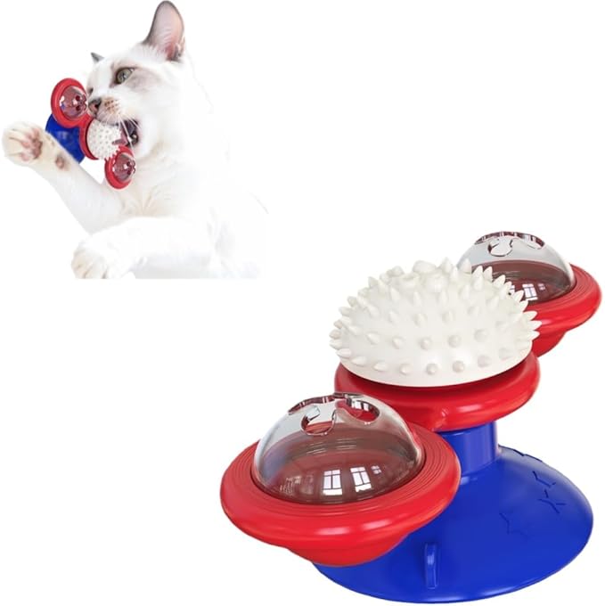 Interactive Cat Toys & Treat Dispenser with Catnip Ball - Chew, Scratch, Rub & Teeth Grooming Toys for Indoor Cats, BPA-Free, Sturdy TPR (Blue)