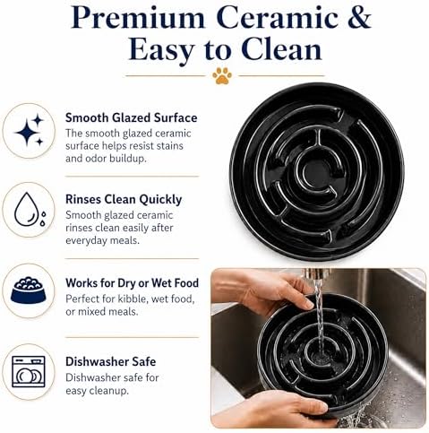 Ceramic Slow Feeder Dog Bowl, 1.5 Cup Puzzle Dish for Small Medium Dogs - Image 4