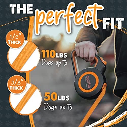 Mighty Paw Retractable Dog Leash 2.0 | 16' Heavy Duty Reflective Nylon Tape Lead for Pets up to 0-50 lbs. Tangle Free Design W/One Touch Quick-Lock Braking System & Anti-Slip Handle (Orange/Lite) - Image 6