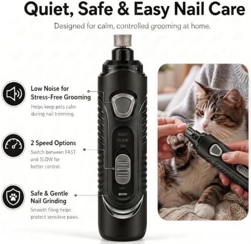 Pet Nail Grinder for Dogs and Cats, 2-Speed Electric Dog Nail Trimmer, Extral Steel Pet Nail Clipper, Rechargeable 2000mAh Nail Grinder for Small Medium Large Dogs with 2 LED Lights, Black - Image 4