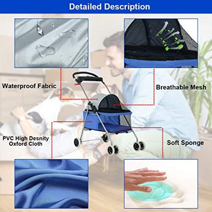 BestPet Foldable Pet Stroller for Small/Medium Dogs and Cats Up to 33 lbs - Image 4