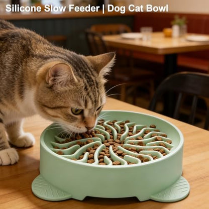 Nalchios Silicone Slow Feeder Dog Bowl, Anti-Choking Slow Eating Pet Bowl for Dogs Cats, Non-Slip, BPA-Free, Easy to Clean, Interactive Feeding for Puppies Kittens Small Medium Large Breeds (Green) - Image 2
