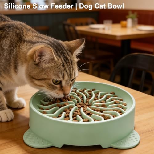 Nalchios Silicone Slow Feeder Dog Bowl, Anti-Choking Slow Eating Pet Bowl for Dogs Cats, Non-Slip, BPA-Free, Easy to Clean, Interactive Feeding for Puppies Kittens Small Medium Large Breeds (Green) - Image 2