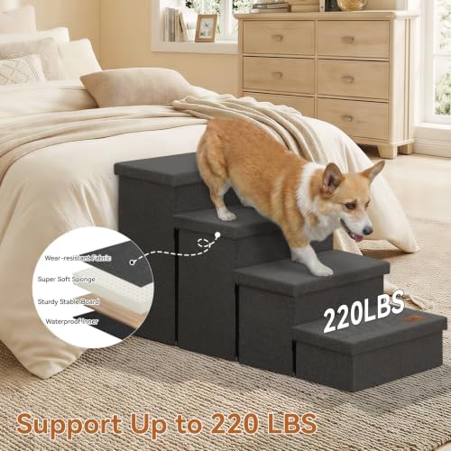 Zerbuger Dog Stairs with Storage, Dark Grey 4 Steps Dog Ramp no Condo - Image 5