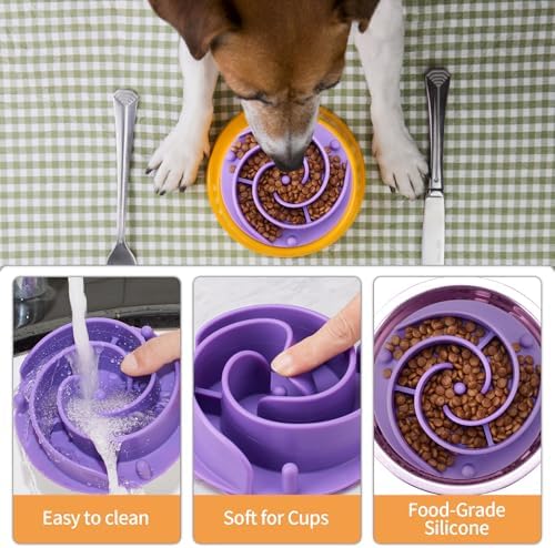 Slow Feeder Dog Bowls Insert, Bestalk Soft Silicone Slow Eating Feeder Insert with Suction Cups for Small, Medium and Large Dogs, Fit into Basic and Elevated Bowls - Image 4