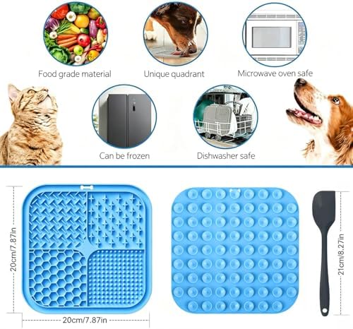 Licking Mat for Dogs & Cats with Suction Cups, 1 Pack Square Silicone Dog Slow Feeder Lick Pat for Anxiety Relief, Dog Toys to Keep Them Busy, Pets Bathing Training Grooming Mat 7.8 * 7.8 inches - Image 2