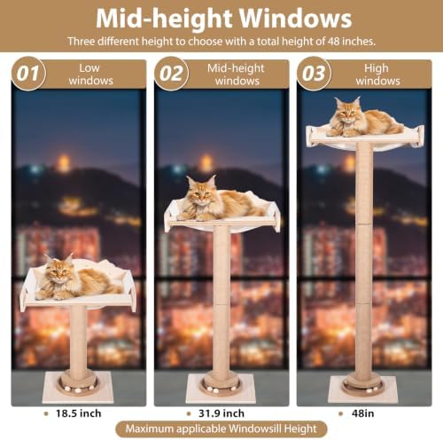 Fantasreen Window Perch Cat Hammock Tree 48", with Sisal Post Track Toys (Drill-Free) - Image 3