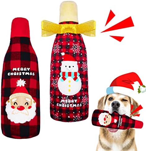 Christmas Dog Toys, 2 Pack Crunchy Water Bottle Dog Toys, Dog Gifts for Christmas, Squeaky Dog Toy for Medium and Large Dogs, No Stuffing & Replaceable by Lepawit