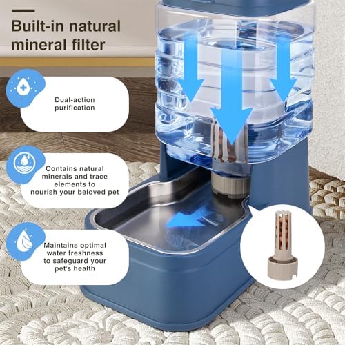 2 Pack Automatic Cat Feeder and Water Dispenser 1.3Gallon Dog Gravity Food Feeder and Water with Ice Pack Stainless Steel Dry Food and Waterer Bowl for Small Medium Large Pets (Blue) - Image 5