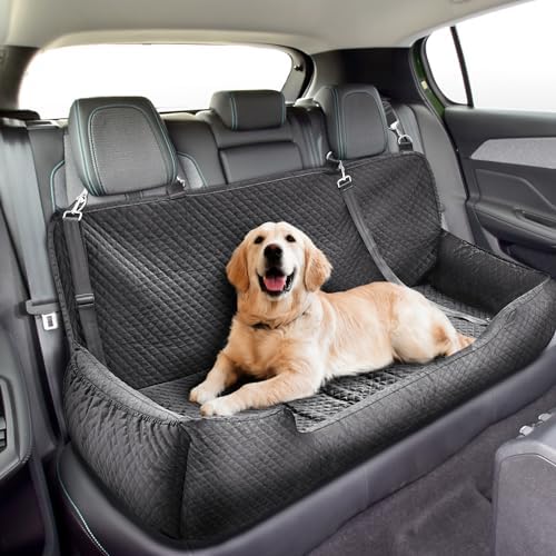 Suzile Dog Car Seat Bed for Large Under 100lbs Dogs Fully Detachable and Washable Car Bed with Safety Tethers Comfortable Dog Protector for Home Travel Camping, 49'' x 22" (Black) by Suzile