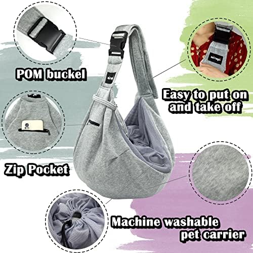 NATUYA Pet Dog Sling Carrier - Breathable Mesh Travel Safe Sling Bag Carrier for Dogs Cats-Hands Free Pet Bag-Buckle net Pocket pet Bag (Grey) - Image 3