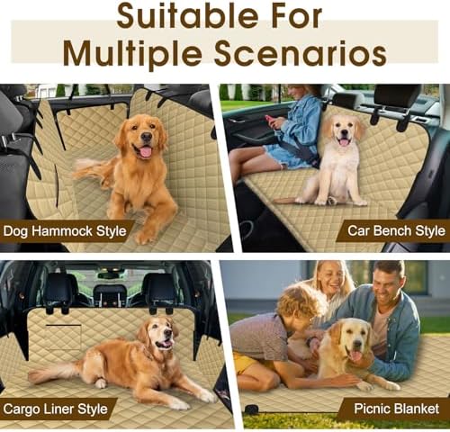 NECKORY Waterproof Dog Car Seat Cover for Back Seat - Durable, Scratch Proof Pet Hammock with Nonslip Design & Storage Pockets, Fits Cars, SUVs, Trucks - L, Khaki/Black - Image 6