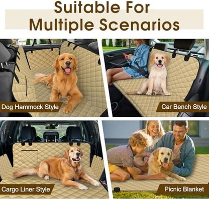 NECKORY Waterproof Dog Car Seat Cover for Back Seat - Durable, Scratch Proof Pet Hammock with Nonslip Design & Storage Pockets, Fits Cars, SUVs, Trucks - L, Khaki/Black - Image 6