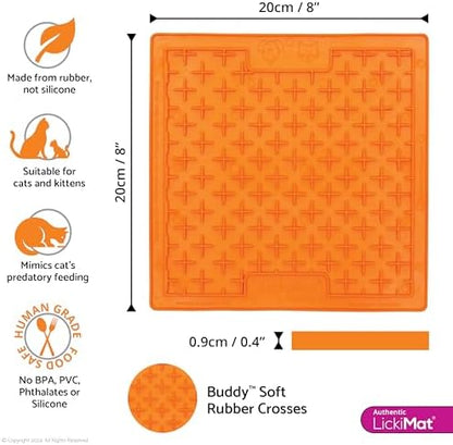LickiMat Classic Buddy, Cat Slow Feeder Lick Mat, Boredom Anxiety Reducer; Perfect for Food, Treats, Yogurt, or Peanut Butter. Fun Alternative to a Slow Feed Cat Bowl or Dish, Orange - Image 2