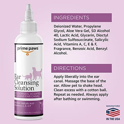 Ear Cleansing Solution for Dogs and Cats - Pet Ear Cleaner Removes Odor & Wax - Deodorizing Dog Ear Cleaner Solution with Aloe & Vitamins - Sweet Pea & Vanilla Scent - 8 oz - Image 7