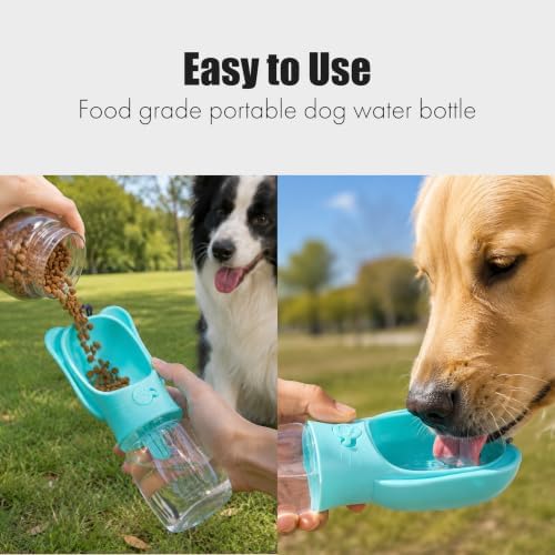 2 in 1 Dog Water Bottle with Food Container, Portable Leakproof Pet Water Dispenser & Bowl, Fits Dogs and Cats (Blue, Small) - Image 4