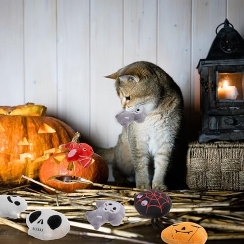 6pcs Halloween Catnip Toy，Indoor Pumpkin Ghost Shaped Cat Toy Plush Interactive Chew Bite Toys for Cat Kitten Indoor Festive Holiday Cat Lover Gift - Image 5