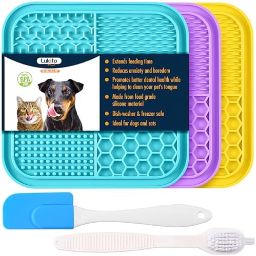 LUKITO 3PCS Lick Mat for Dogs and Cats, Licking Mat with Suction Cups for Anxiety Relief, Cat Peanut Butter Lick Pad for Boredom Reducer, Dog Enrichment Toy, Dog Lick Mat for Bathing Grooming by LUKITO