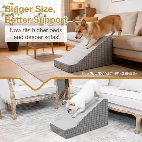 Dog Ramp for High Bed – Non-Slip Pet Stairs for Small Dogs & Senior Cats, Supportive Foam Dog Steps for Couch & Sofa, Joint-Friendly Incline, Machine Washable Cover, 19" H (Gery-L) - Image 2