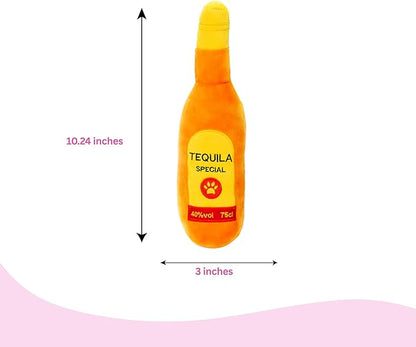 Glow Pups Tequila Dog Toy with Squeaker, Plush Alcohol Dog Toy for Playtime, Fun & Interactive, Ideal Dogs, 26 CM, Multicolor - Alcohol Parody Dog Toys