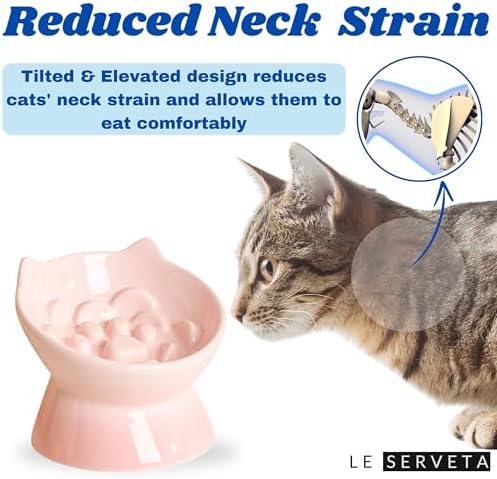 Macarons Series Ceramic Slow Feeder Cat Bowl, Raised Puzzle Feeder, Anti Vomiting Cat Slow Feeding, Elevated Food Bowl, Whisker Friendly Pet Bowl with Cute Ear Design (Gradient Pink) - Image 4