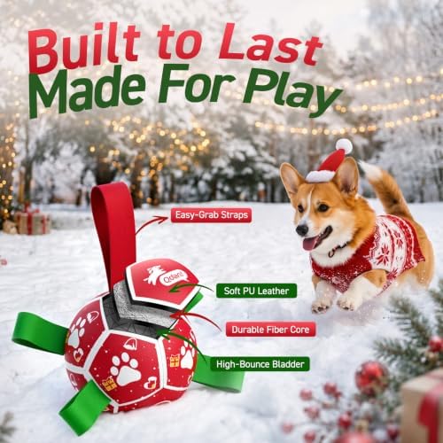 QDAN Small Christmas Dog Toys, Soccer Ball with Straps, Outdoor Interactive Toys for Tug of War, Puppy Birthday Gifts, Water Toy, Durable Dog Balls for Puppy (5 Inch) - Image 6