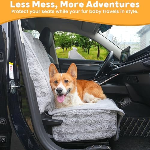 Dog Car Seat Cover, Waterproof Plush Pet Seat Protector, Gray, Front Seat - Image 6