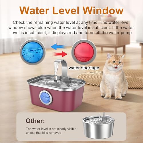 Bobo&Dragon Stainless Steel Cat Water Fountain, 124oz/3.5L Automatic Dog Water Dispenser - Ultra Quiet Faucet Flow, Smart Window & Fresh Filtered Hydration, Dishwasher Safe for Multi-Pet Cosmic Berry - Image 2