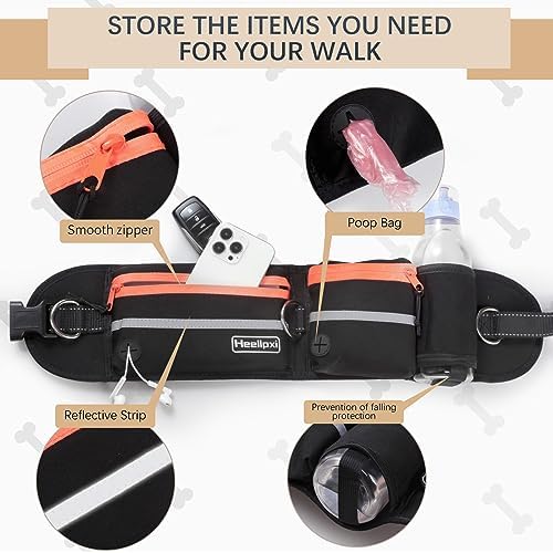 Hands-Free Waist Leash with Pouch for Two Dogs: Reflective Stitching, Dual Handle & Bungee Retractable Design – Ideal for Medium to Large Dogs (Orange) – Dog Walking Accessories - Image 2