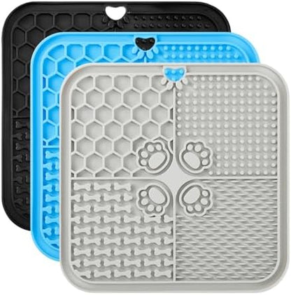 Dog Lick Mat, 3Pack Dog Slow Feeder, Non-Slip Design Lick Mat for Dogs and Cats, Boredom and Anxiety Reducer,Suitable for Treats, Yogurt, Peanut Butter (Grey+Black+SkyBlue) by WLDJMP