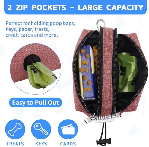 Dog Poop Bag Holder with Treat Pouch, 2 Zipper Pockets & Leash Clip - Image 3