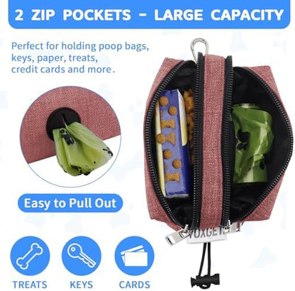 Dog Poop Bag Holder with Treat Pouch, 2 Zipper Pockets & Leash Clip - Image 3