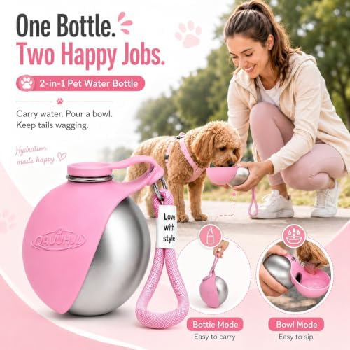 Dog Water Bottle Portable Travel Pet 2-in-1 Stainless Steel Bowl - Image 2