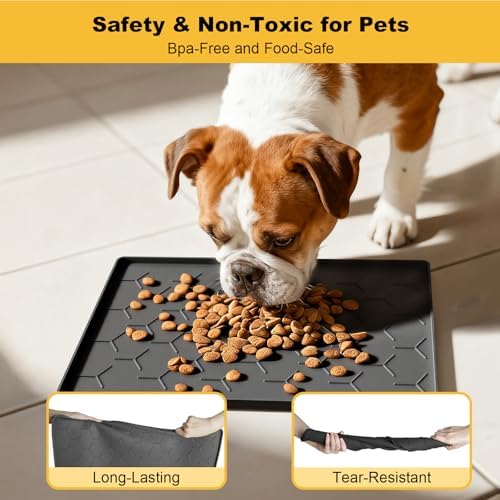 Pieviev Silicone Dog Cat Food Bowl Mat, Waterproof Raised Edge, 16'' x 12'' - Image 3