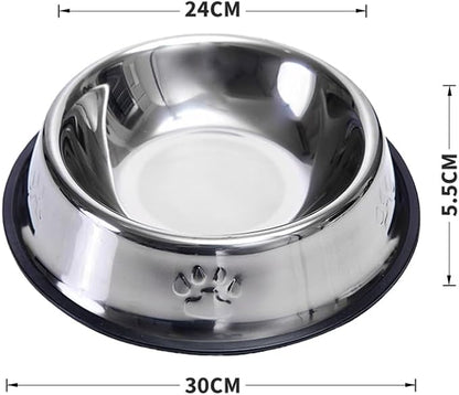 FAMILY'S BACKYARD Dog Bowls,Stainless Steel Dog and Cat Bowls, with a Diameter of 24CM at The Mouth and 30CM at The Bottom for Rust and Corrosion Prevention.