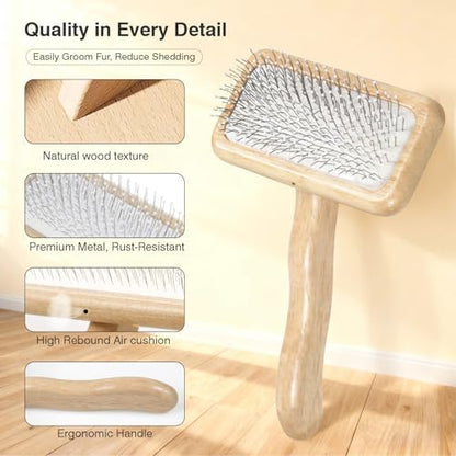 Pet Brush & Comb for Shedding and Grooming, Dog Brush for Long and Short Haired Dogs, Deshedding Tool Removes Undercoat Tangles & Loose Fur - Image 5