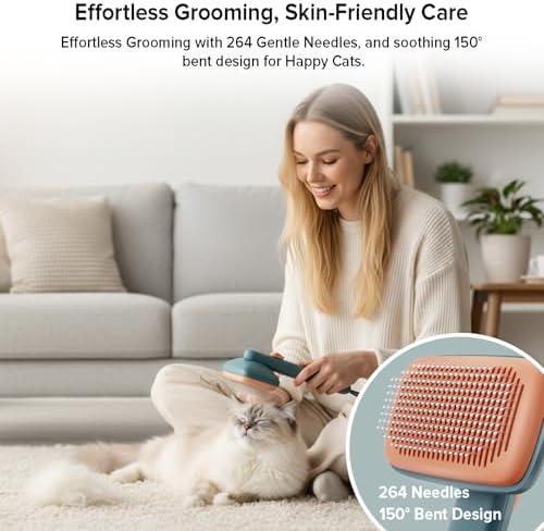 Cat Brush for Shedding, 2 Pcs Industry-First Adjustable Cat Brushes for Indoor Cats, Self-Cleaning Slicker brush, 264 Skin-Friendly Needles for Long or Short Haired Dogs, Perfect for Deshedding - Image 7